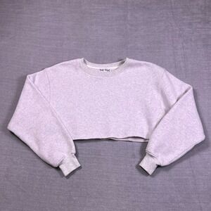 TIC TOC Cropped Raw Hem Crew Neck Sweatshirt Womens Size S‎ Heather Gray Fleece